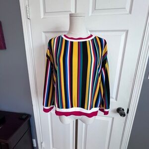 Dice Women XL Multi Color Vertical Stripe Ribbed Knit Pullover Crop Top Sweater